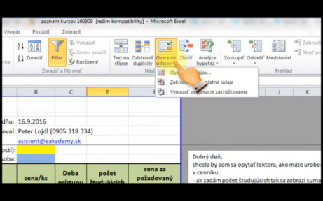 excel overenie vstupých dát